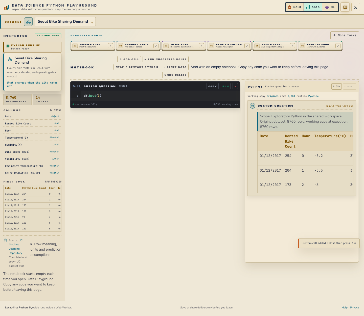 Current Data Playground interface